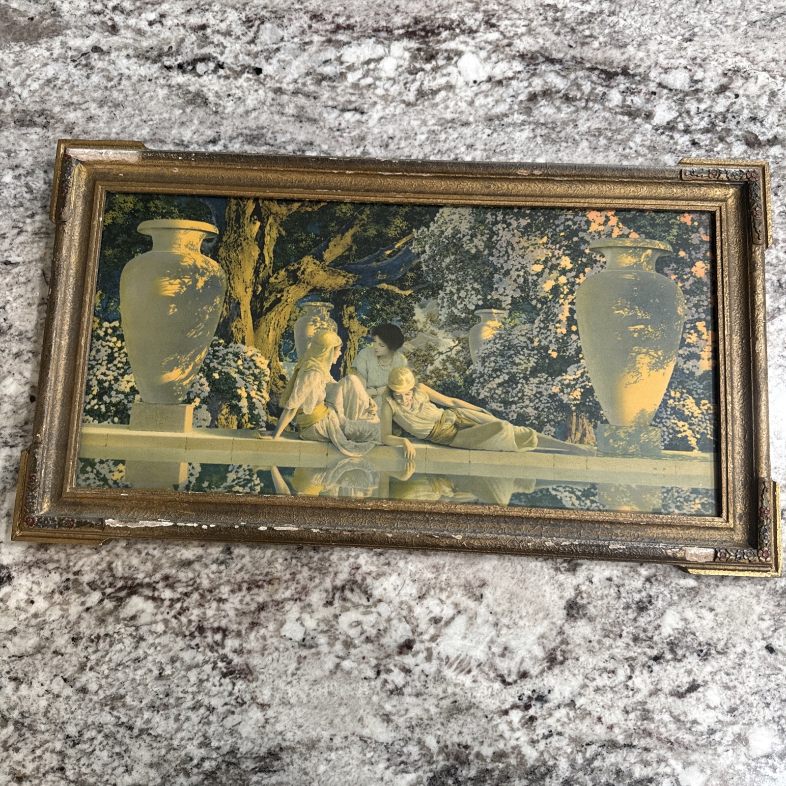 Art Deco 1920’s Maxfield Parrish Garden of Allah Color Litho Vintage Frame