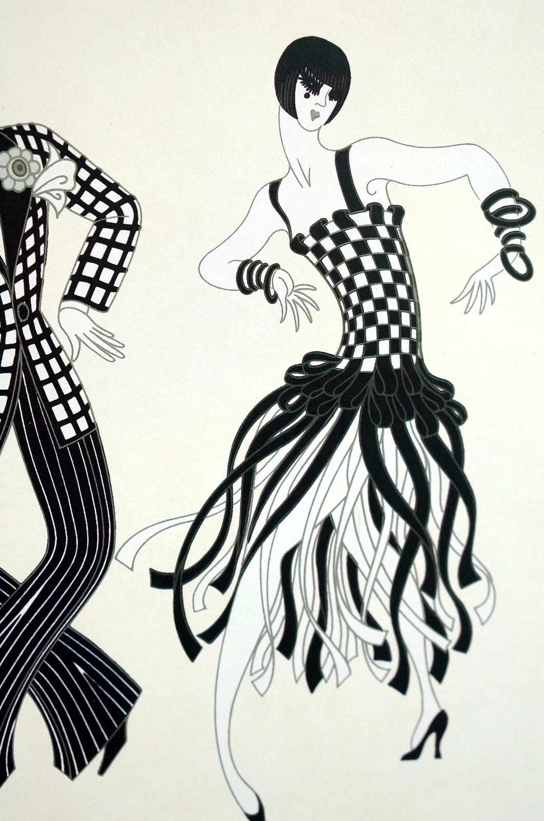 Erte Matted Print 1982 CHARLESTON DANCERS – FLAPPER Art Deco Checkered Fashion