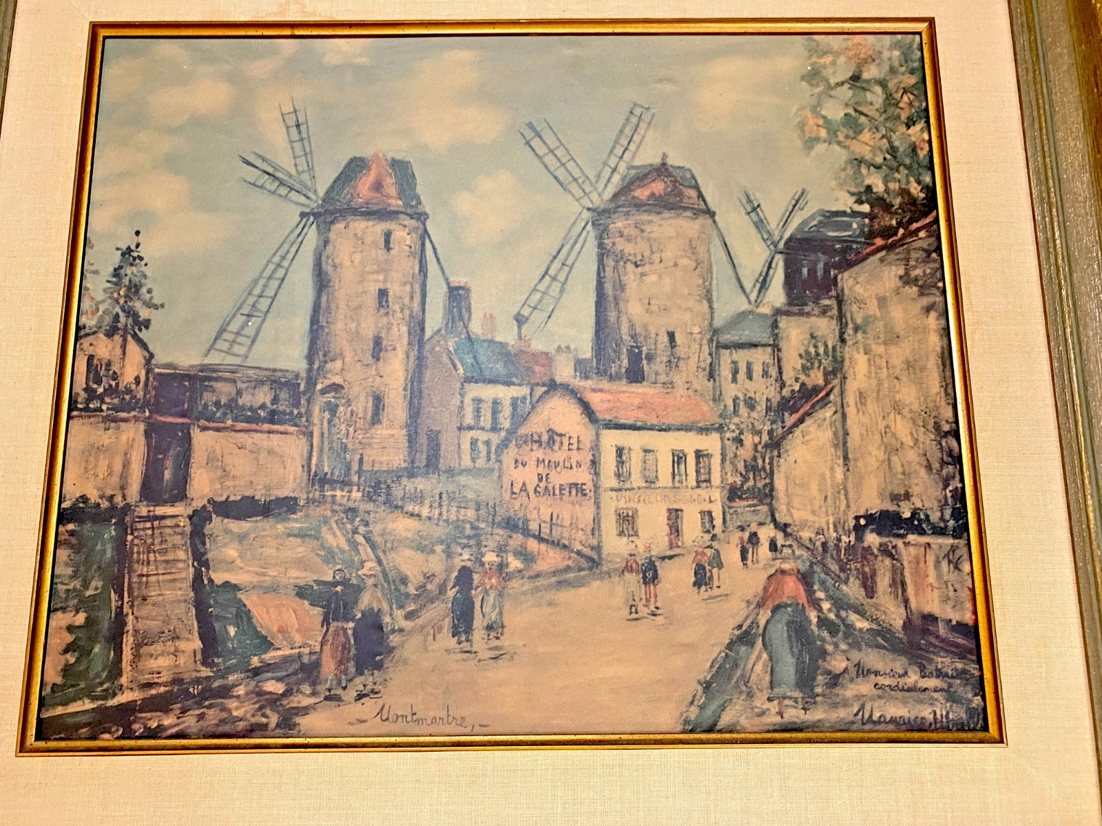 Vintage Framed 1950s After Maurice Utrillo, “Windmills of Montmartre” Lithograph