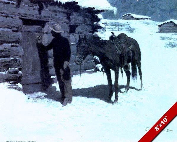 THE BELATED & TIRED WINTER COWBOY REMINGTON ART OIL PAINTING PRINT ON CANVAS
