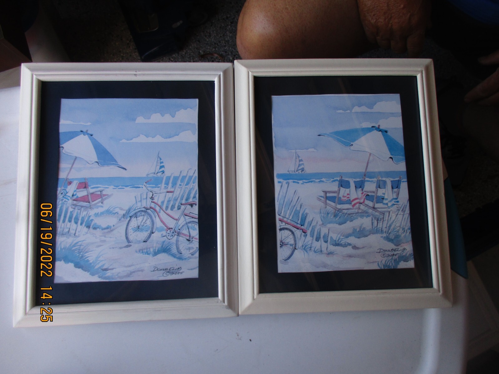 2 DONNA ELIAS NEW JERSEY NAUTICAL BEACH PRINT SHORE SCENE FRAMED & MATTED