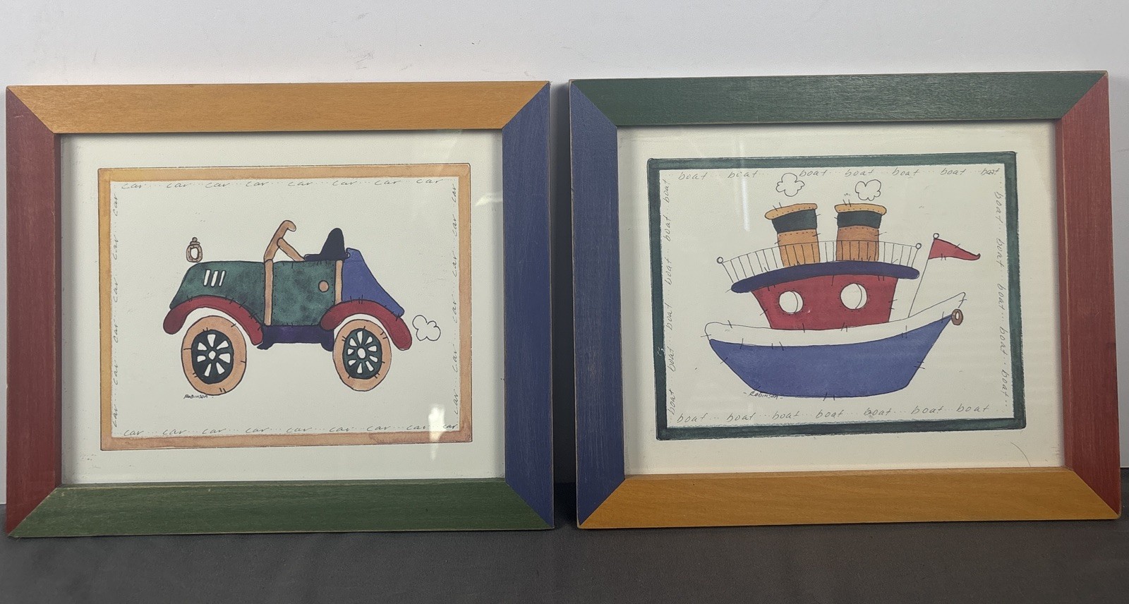 Framed Carol Robinson Boat & Car Prints 11.25″ x 9.25″ Set of 2