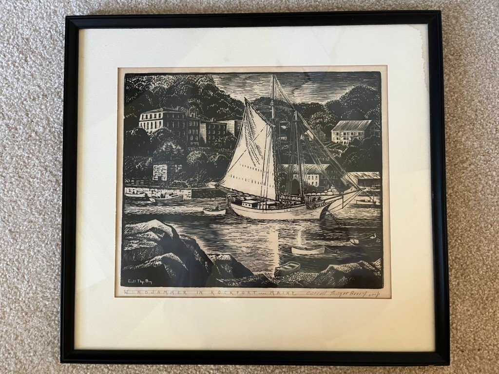 Windjammer in Rockport ME, 1946 Wood Engraving by Carroll Thayer Berry