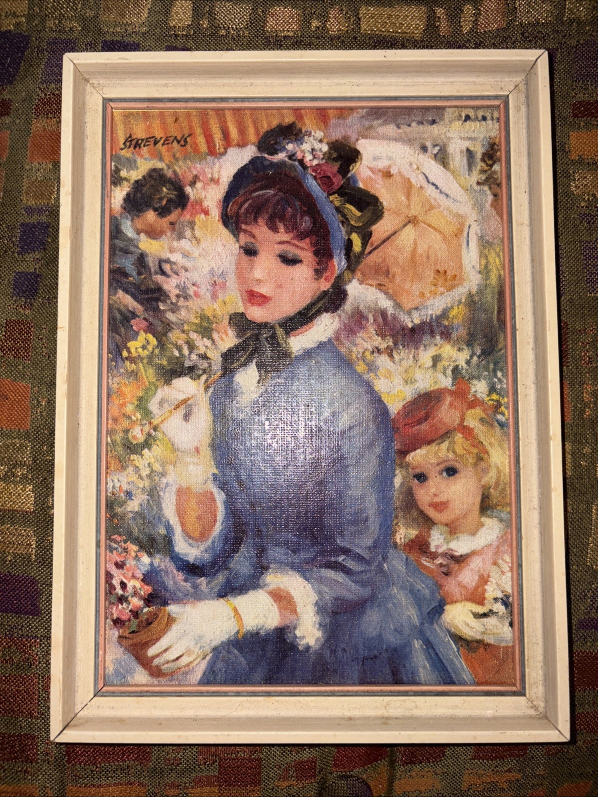 John Frederic Lloyd Strevens textured print – Lady With Umbrella – Vintage