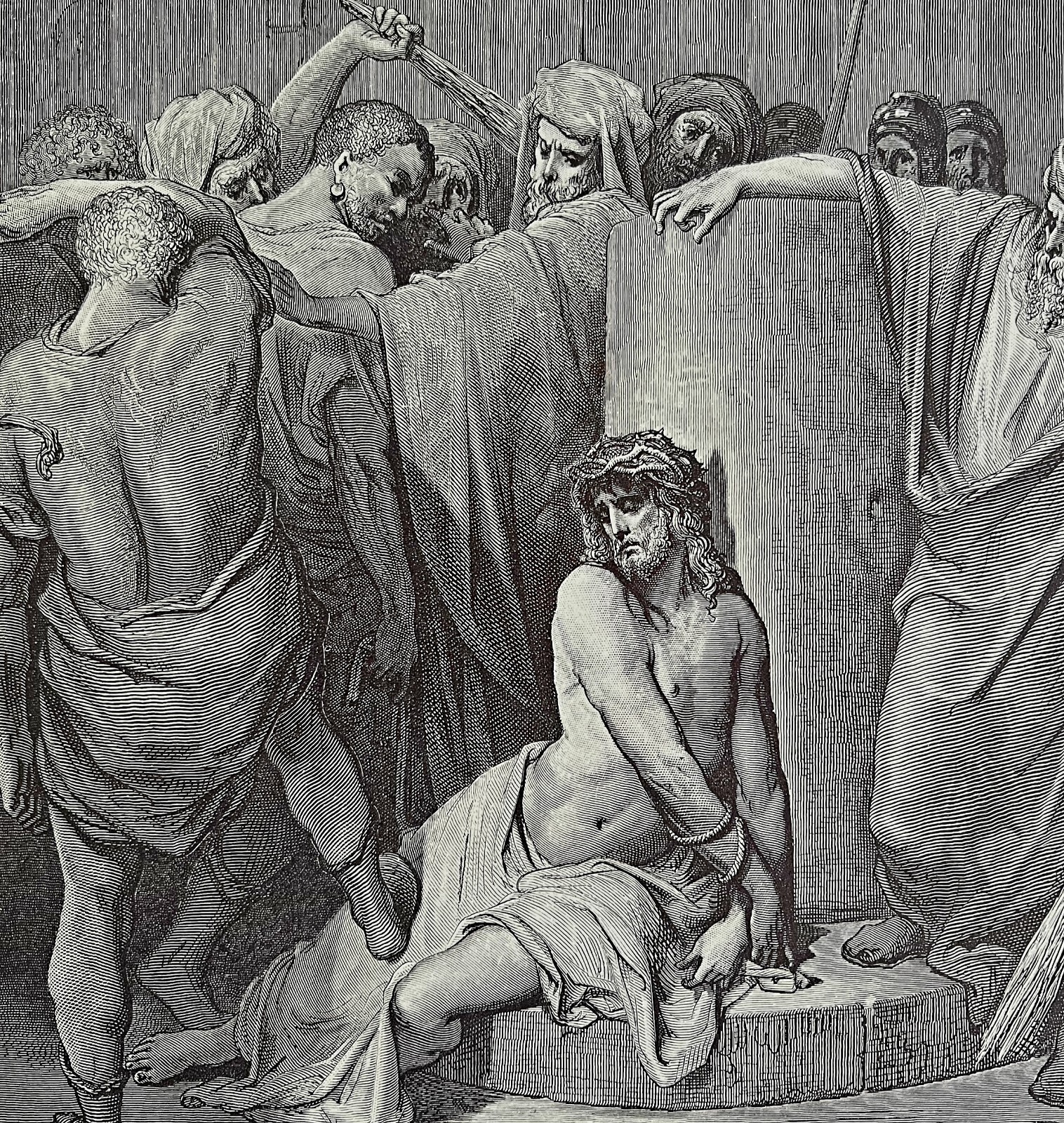 Jesus Whipped Scourged Gustave Dore Woodcut Printing 1950 Religious Art DWY8B
