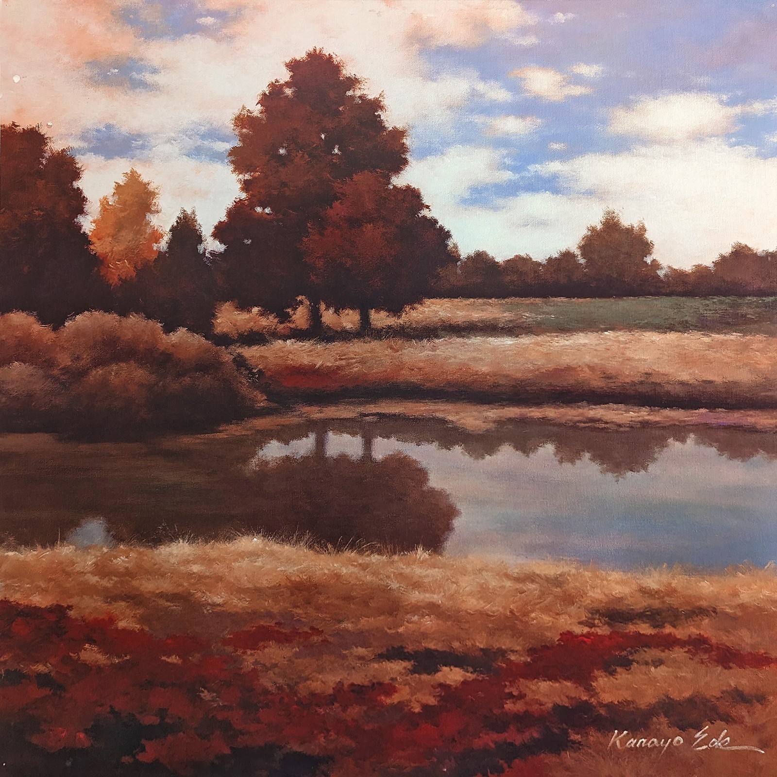 30 x 30 inches Lithograph print of a River Landscape by Kanayo Ede