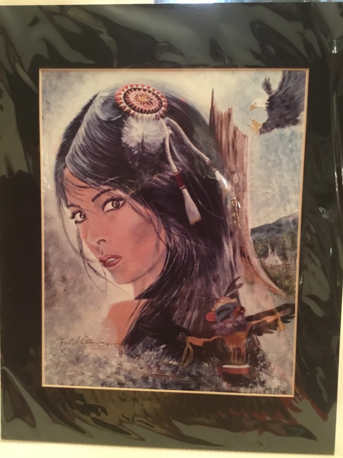 Vtg Signed Matted Art Print 11 x 8 1/2” by Rex A Begaye