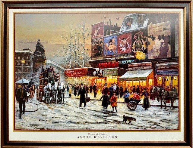 Andre D’Avignon “Devant Le Theatre” Framed Parisian Street Scene Art NEW