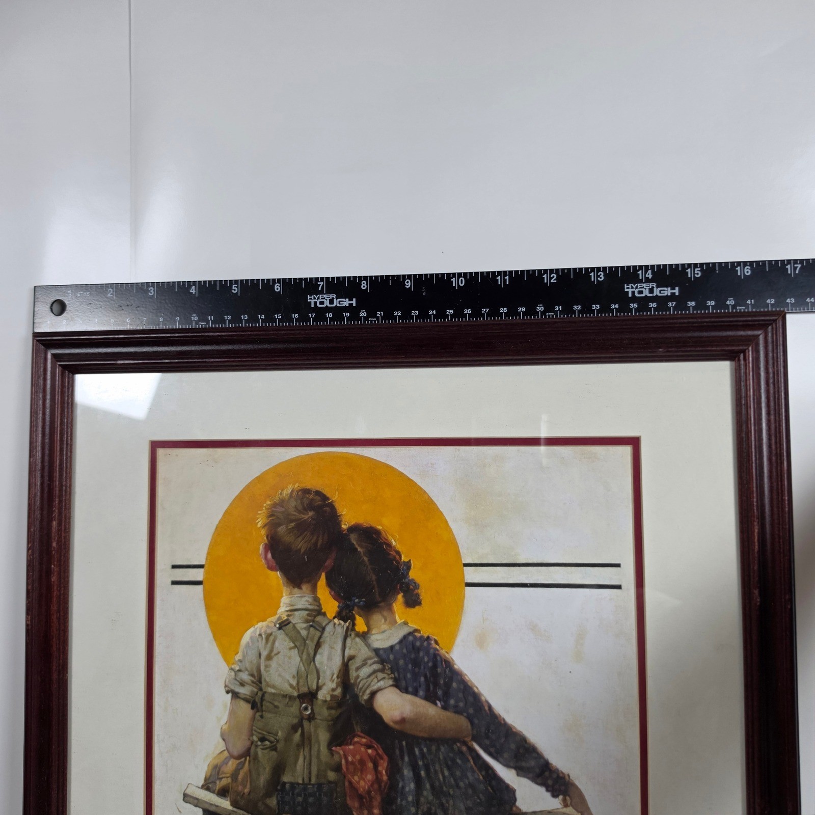 Norman Rockwell Sunset Framed Art Print Boy and Girl Gazing at Moon 15×18