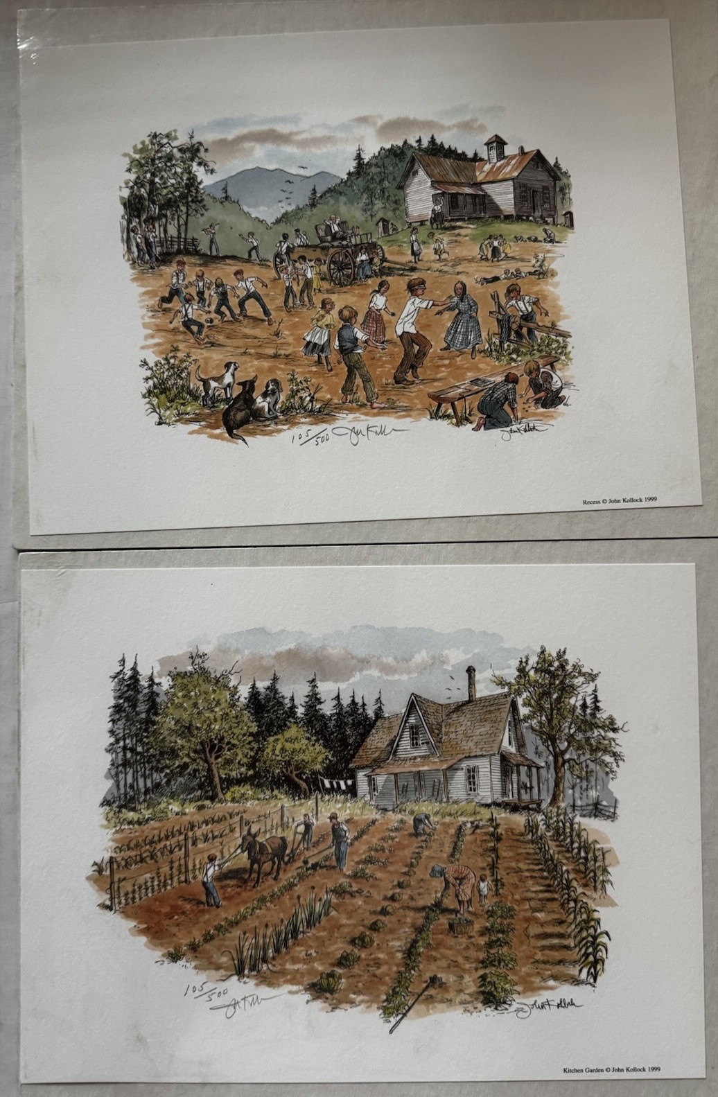 John Kollock 1999 Set 2 S&N Print 105/500 Kitchen Garden & Recess 9×12