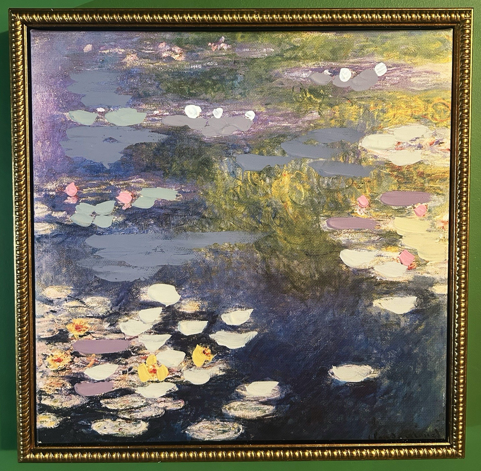 Claude Monet Canvas Water Lilies Giverny Wall Art Framed Hand Embellished12”x12”