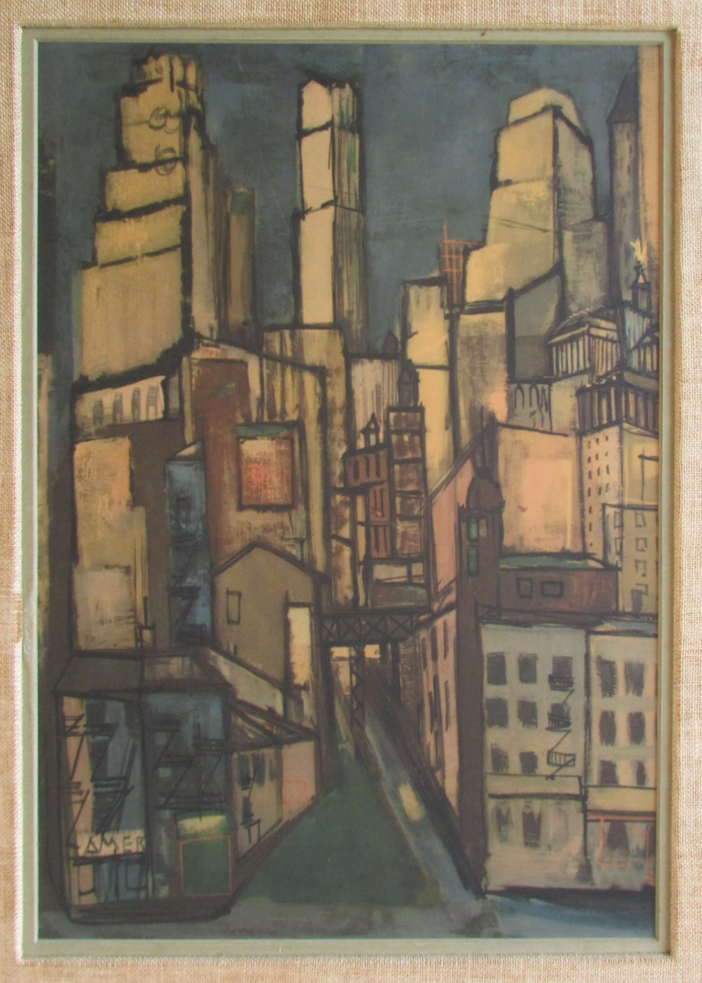 Frederick Franck New York mid century cityscape serigraph Downtown Rhythm