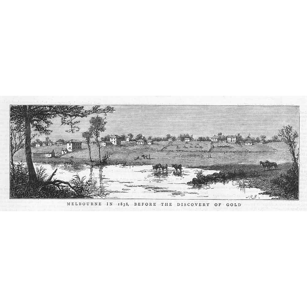 AUSTRALIA View of Melbourne in 1835 Before Discovery of Gold Antique Print 1880
