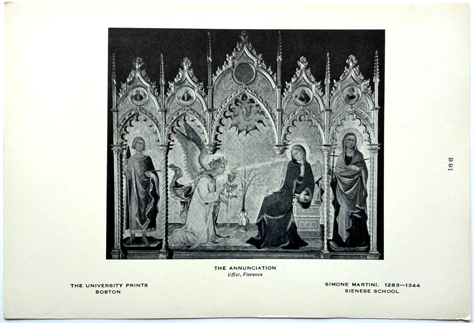 c1920-30s The Annunciation Half Tone Print Simone Martini Uffizi Florence