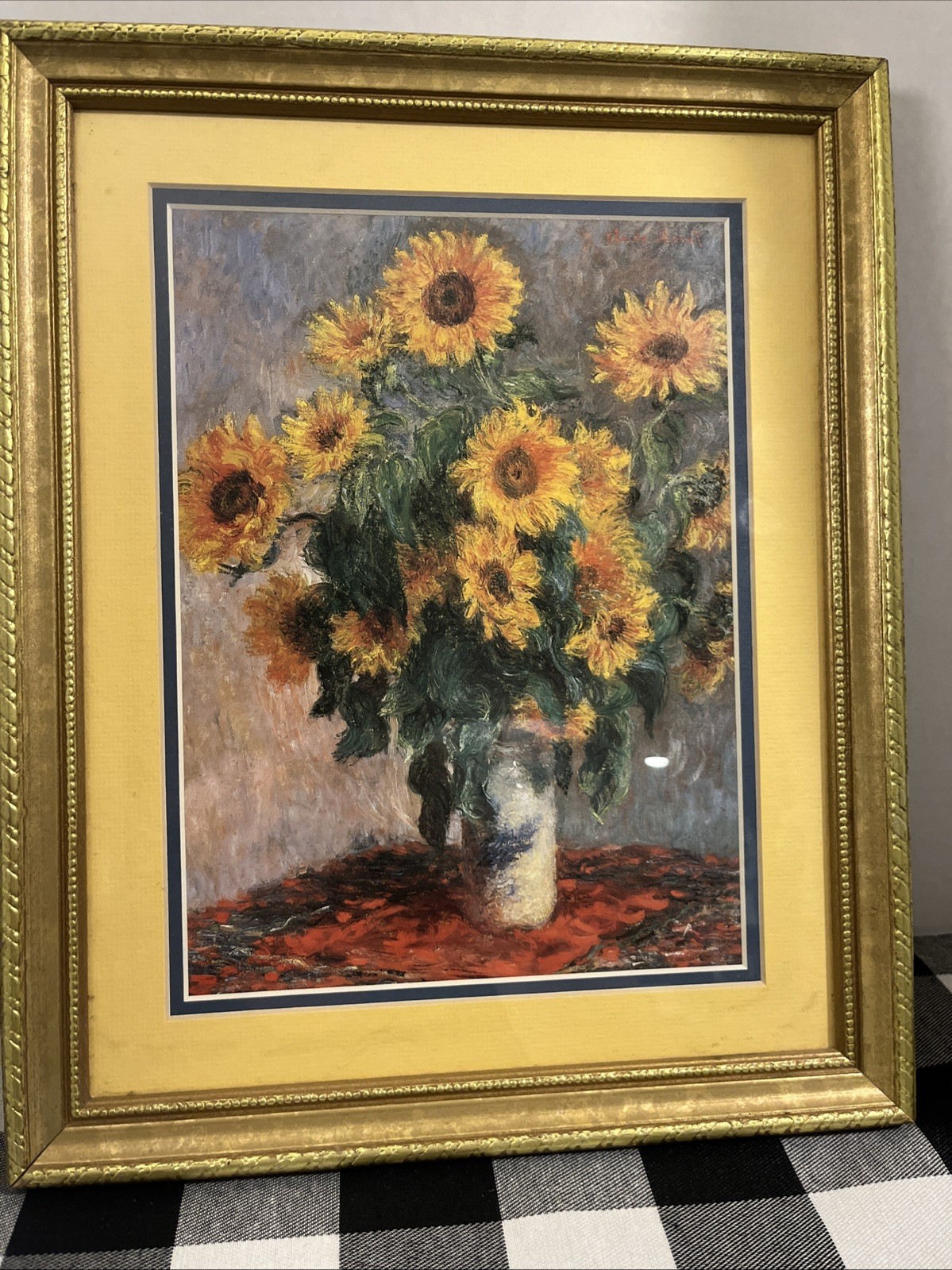 Sunflowers Impressionist Art Print Matted & Framed Portrait Floral Decor 15×13