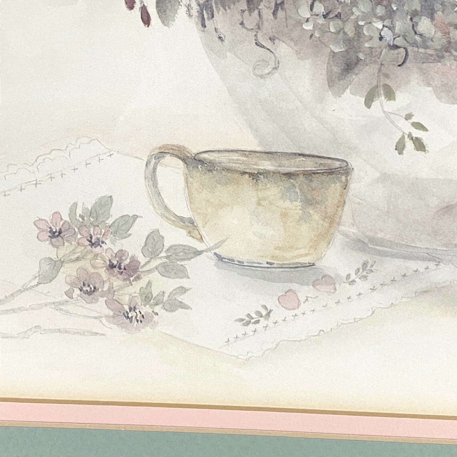 Mary Bertrand Signed Numbered Print Flowers Coffee Cup Framed 1860/2900