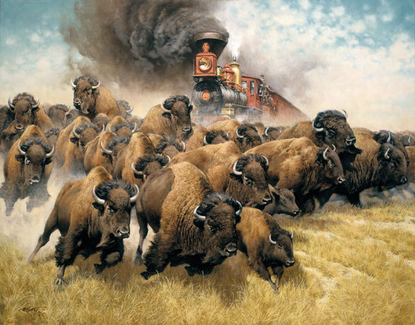 Frank McCarthy COMING OF THE IRON HORSE canvas #73/75 Steam Locomotive, Bison
