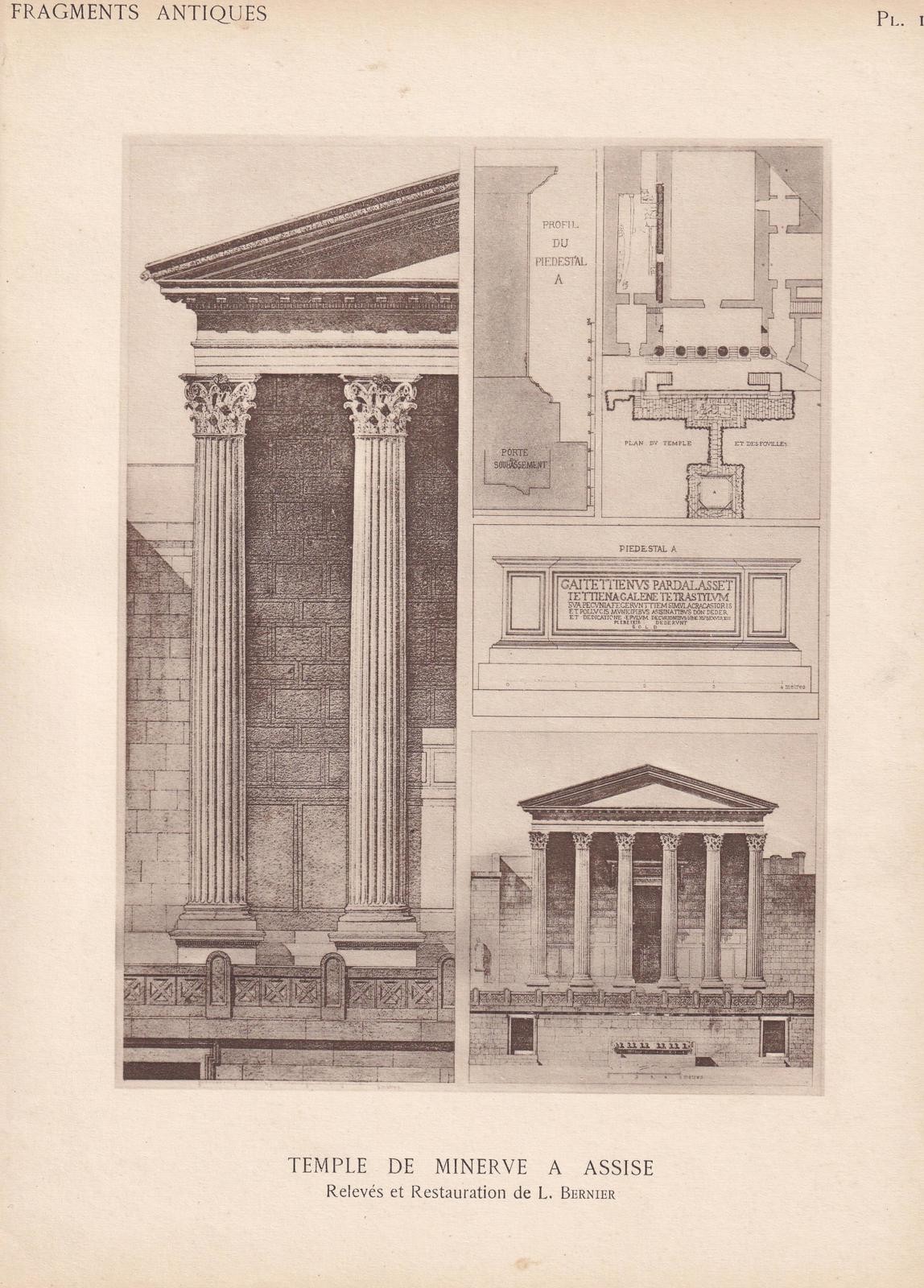 c. 1910 TEMPLE Of MINERVA, Assisi – Roman Architecture Print – 8.6 x 12 Inches