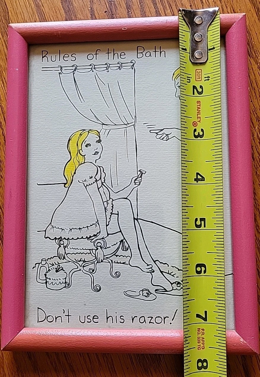 Rules Of The Bath Humor Comic Sketch Framed Print Don’t Use His Razor retro vtg