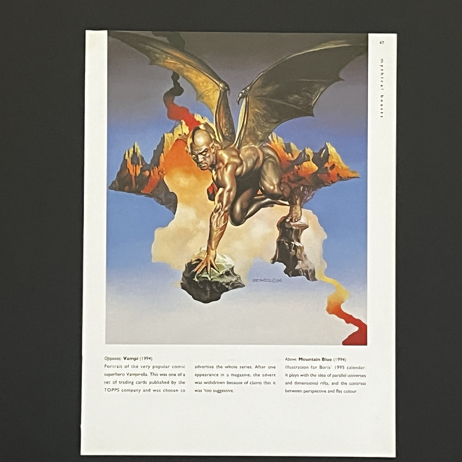 Boris Vallejo 1994 Fantasy Art Print MOUNTAIN BLUE Winged Figure Book Plate