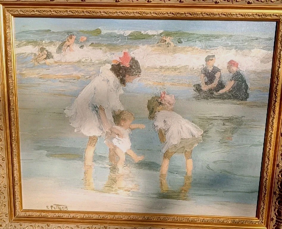 “Children Playing At The Seashore” by Edward Henry Potthast. Real CANVAS 29×33″