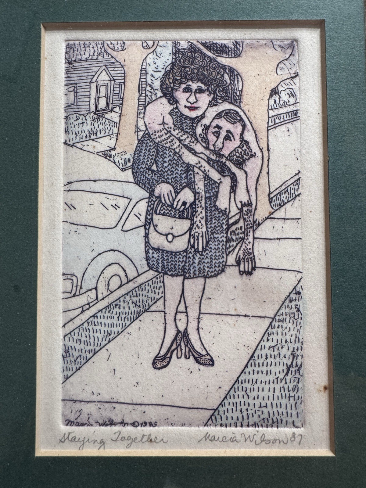 Rare Marcia Wilson Staying Together Etching Print Colored Signed 87 Made In 85