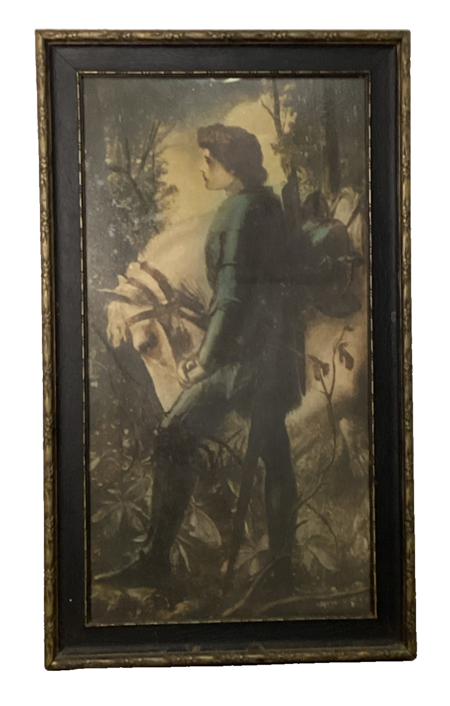 ANTIQUE Early 20th c. Framed Halftone Print Watts “Sir Galahad” 21.75” X 12.75”