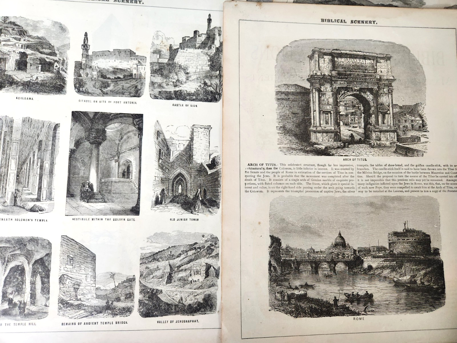 Biblical Scenery Illustrations Antique 1875 Bible Art Double Sided Book Prints
