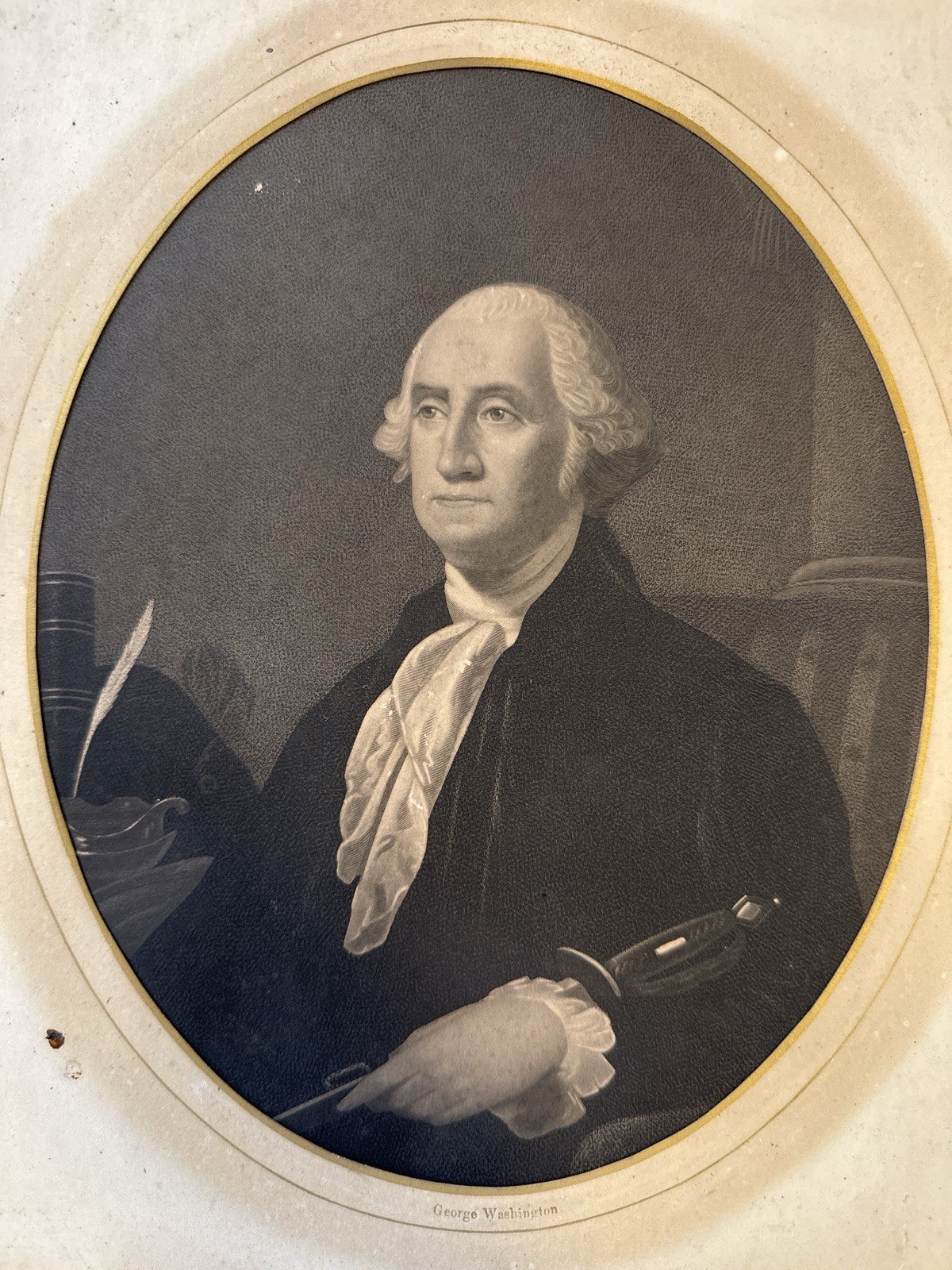 Antique 19th c George Washington Steel Engraving Portrait c.1840–1870 Oval Frame