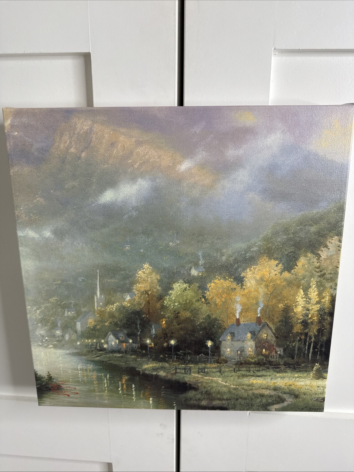 Thomas Kinkade 14″x14″ Wrapped Canvas SIMPLER TIMES Certificate of Authenticity
