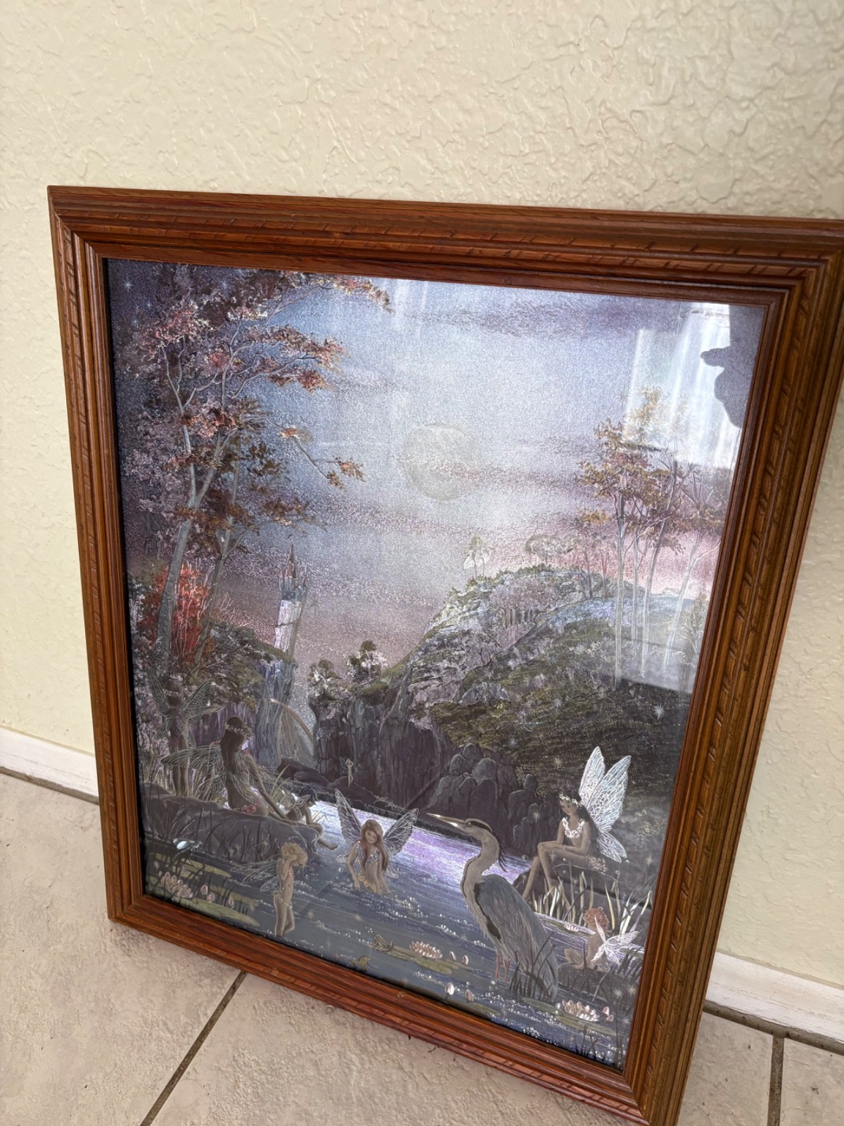 Jean & Ron Henry Magic Pool Dufex foil art print, featuring fairies, a heron