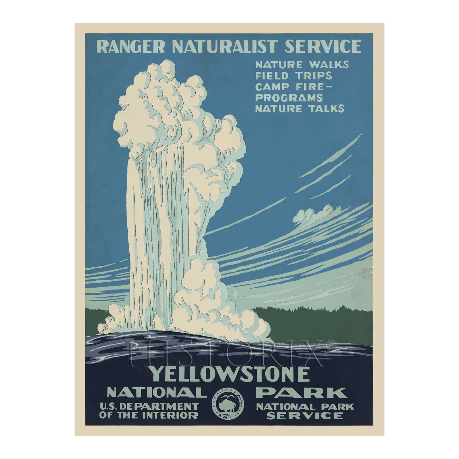 1938 Yellowstone National Park Old Faithful Geyser Travel Poster Wall Art Print