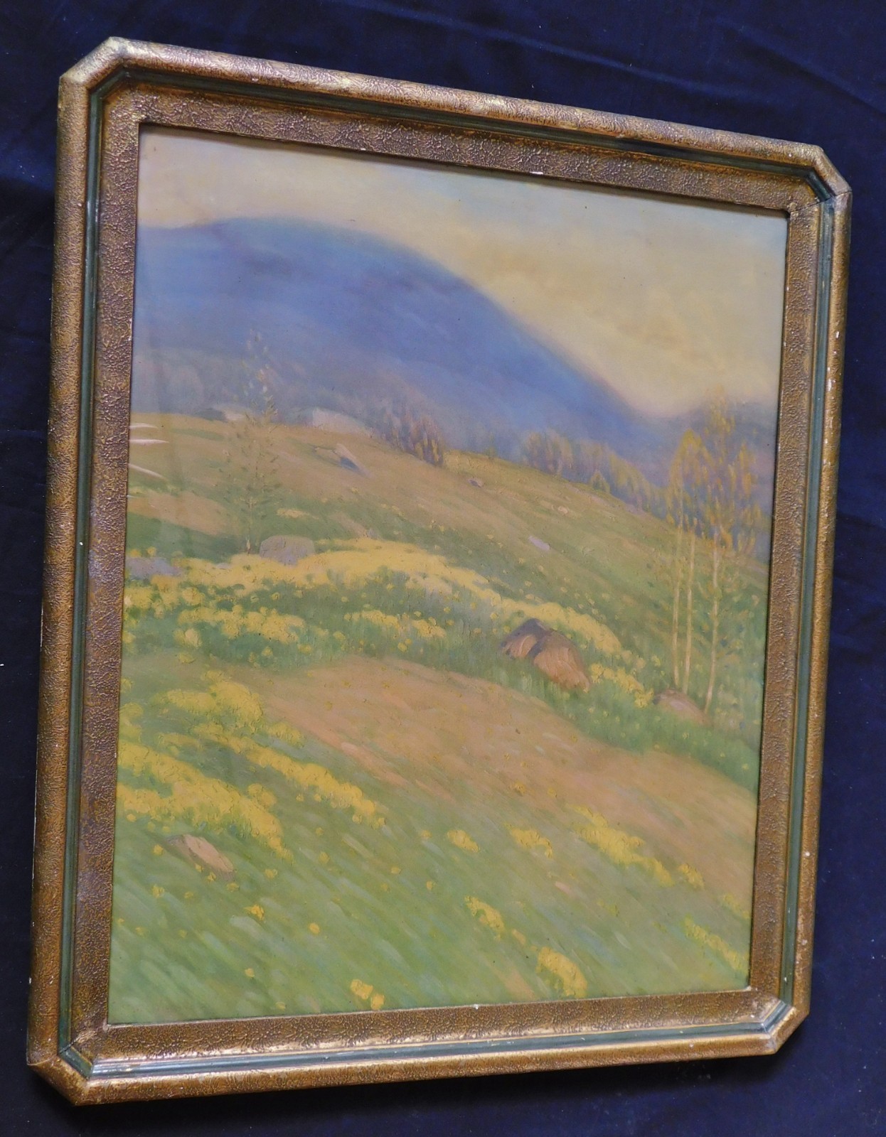 Antique Plein Air Print Listed Gustave Weigand ( 1870 – 1957 ) Octagonal frame
