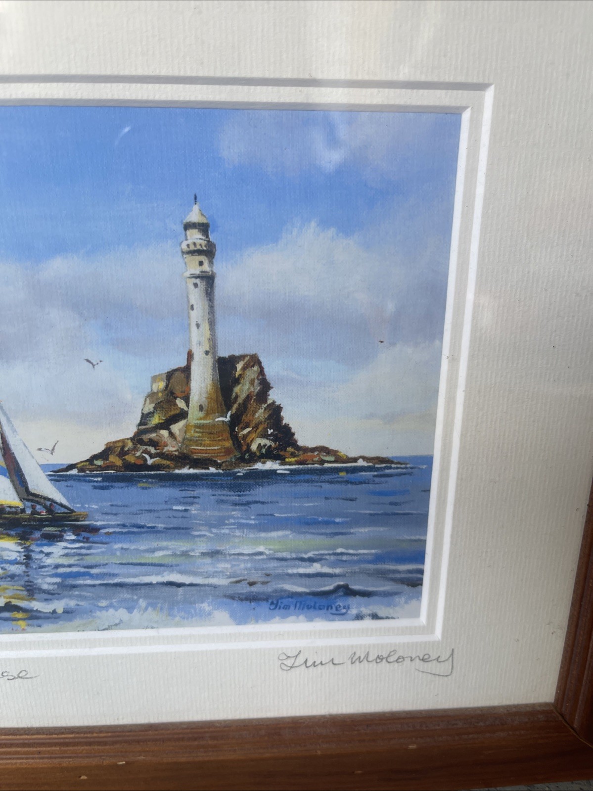 Irish Beach & Fastnet Lighthouse TIM MALONEY Framed SIGNED Art PRINTs Ireland