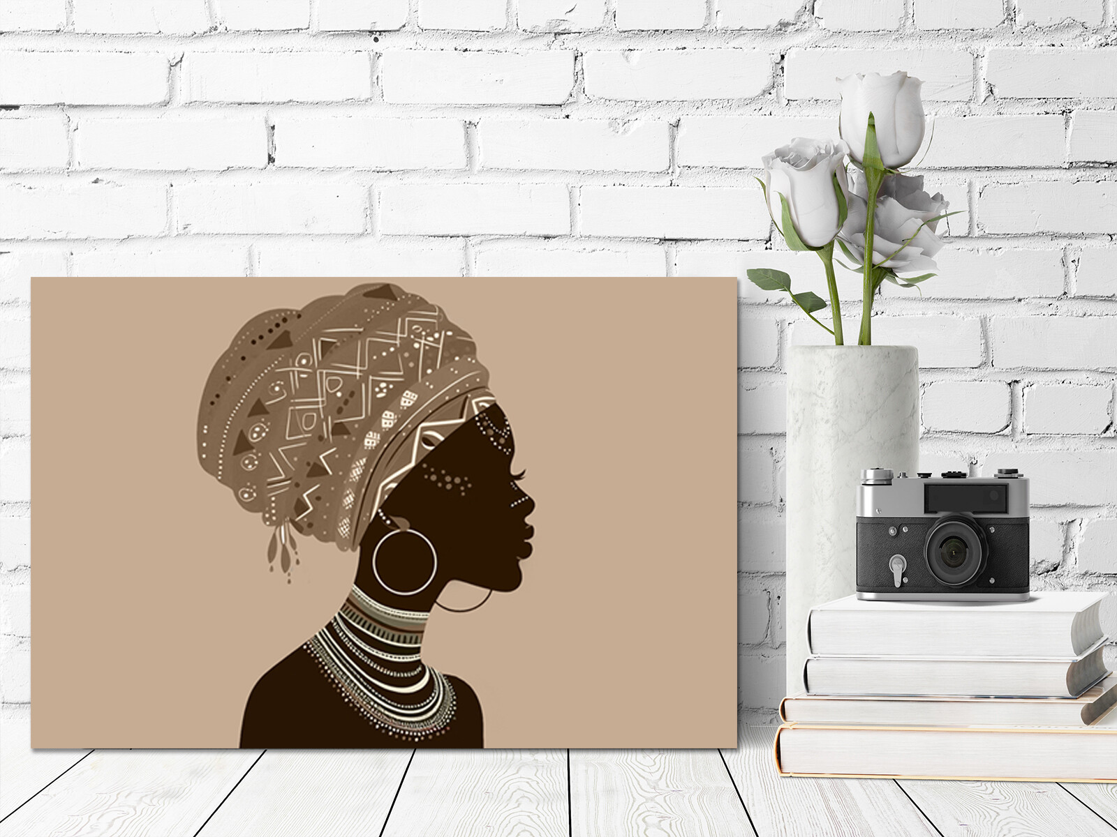 African Lady Minimal Earthy tones mounted canvas print or print only
