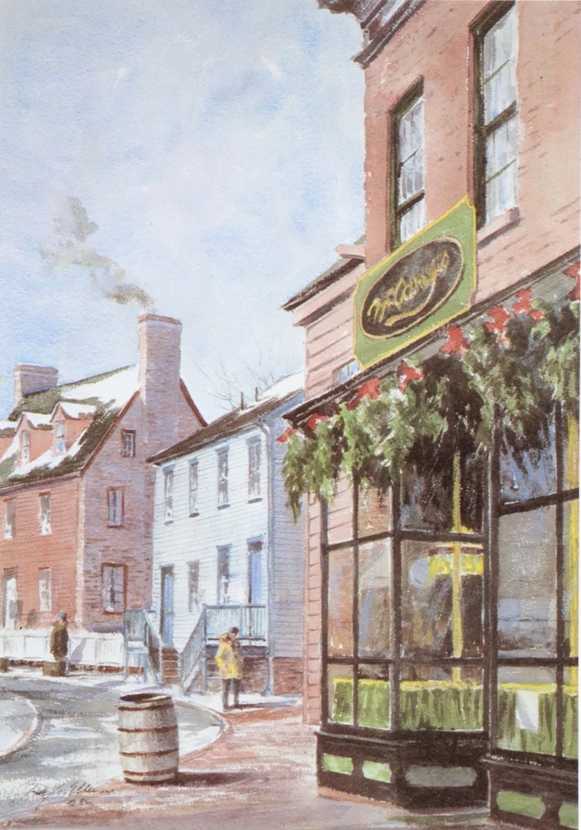 1983 Vintage Print Christmas Time Annapolis Maryland City Coast Watercolor Image