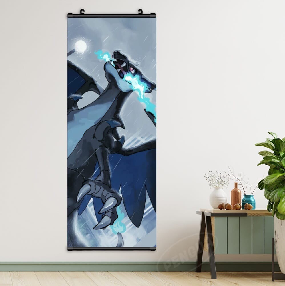 Charizard Blue Canvas scroll style art home decor wall art