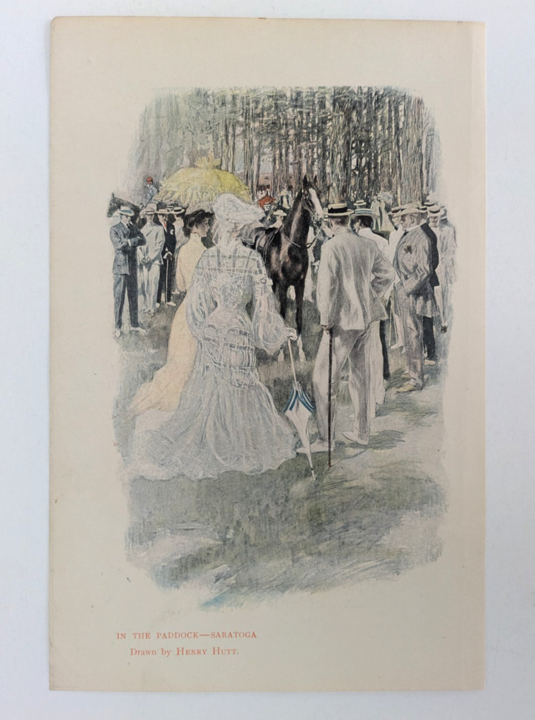 In the Paddock Saratoga NY Illustrated Print Henry Hutt Horse Racing Scene