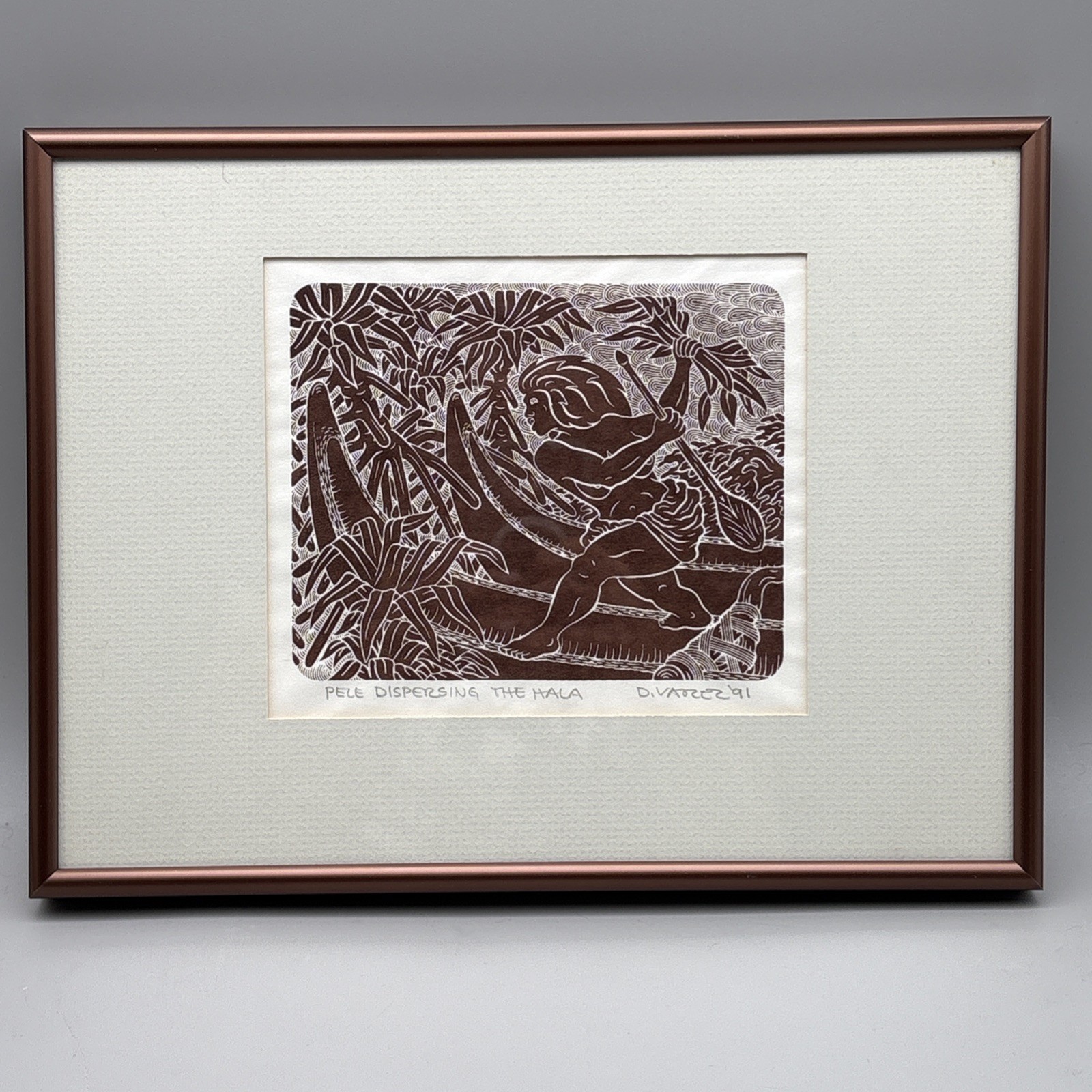 Dietrich Varez Signed Vintage 1991 Hawaiian Woodblock Print Set Hula Pele Framed