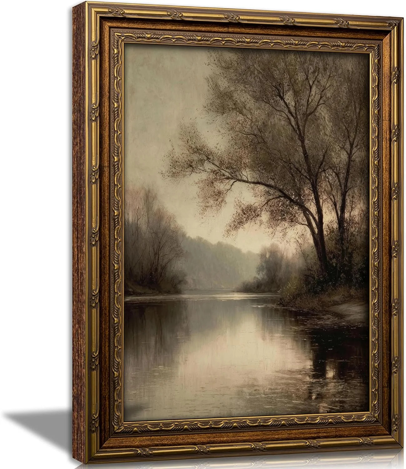 Vintage Gold Framed Autumn Landscape Canvas Wall Art Vintage Autumn Lake River P