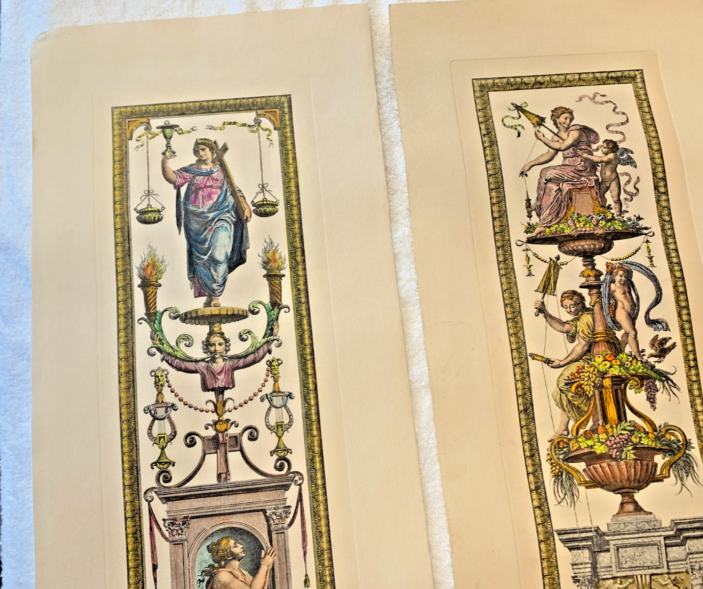Antique TWO Italian Hand Colored LITHOGRAPH PRINTS Raffaello & Volpato PV & PV 6