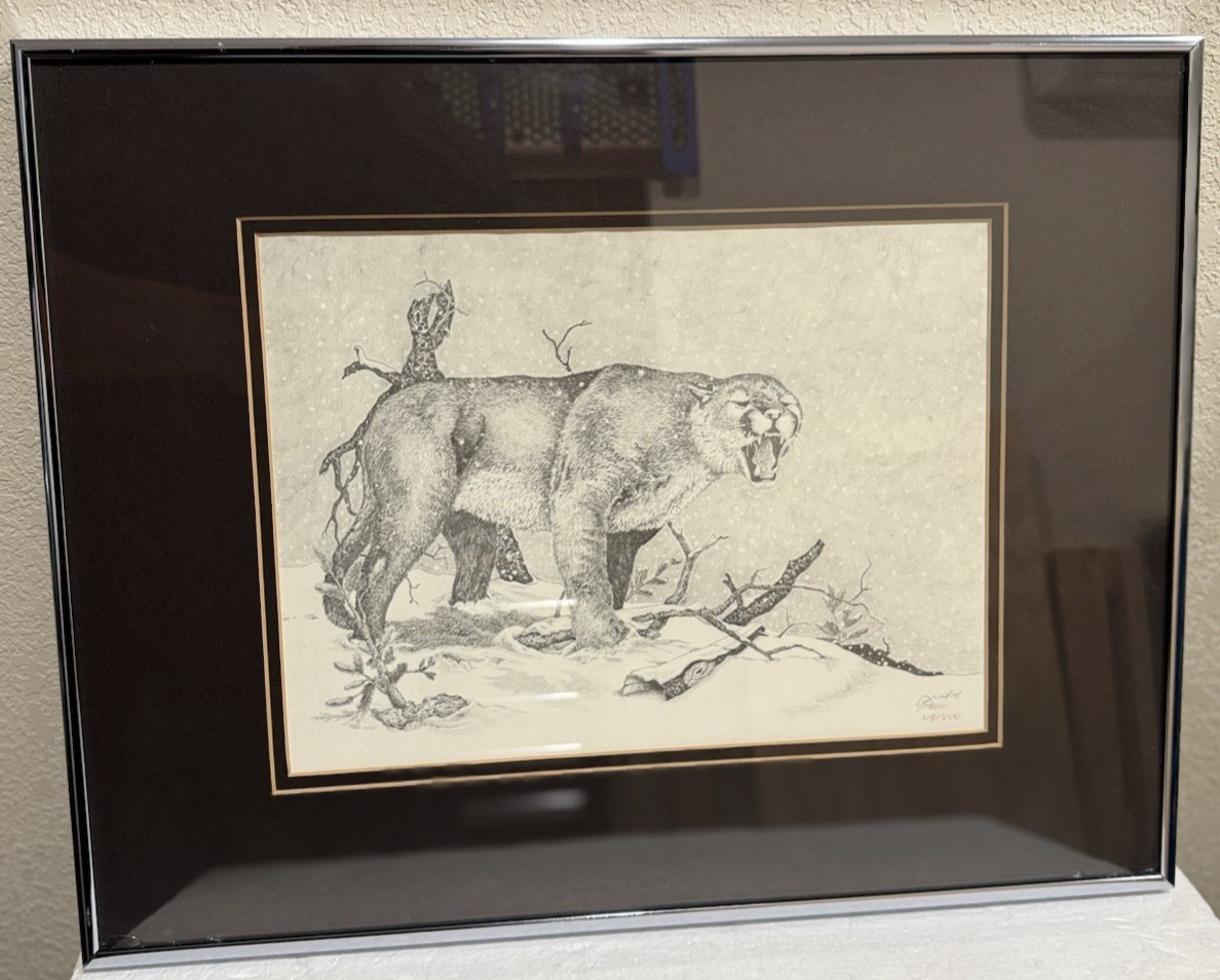 VTG 1979 DAVID STEEN Signed Limited 315/500 LITHOGRAPH W/ COUGAR – Wildlife Art