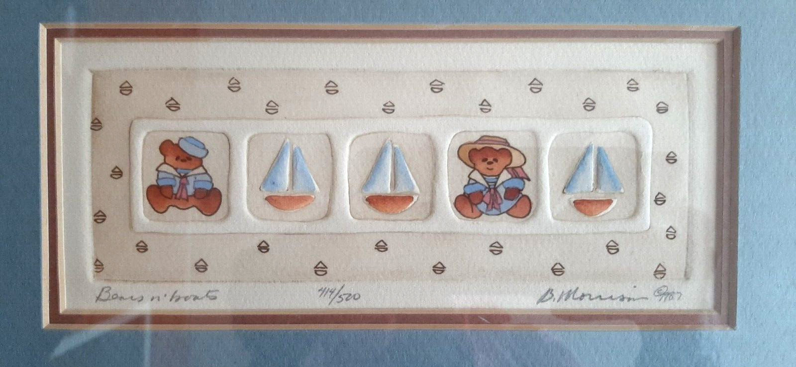 Brooke Morrison Artist “Bears n’ Boats” signed #414/520 Framed Matted 8″ x 12″
