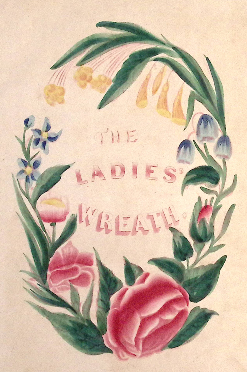 1855 Ladies Wreath Hand Colored Flower Engraving Title Page