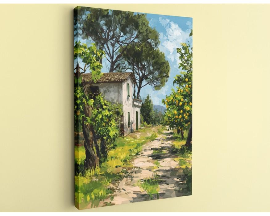 Tuscan Lemon Canvas Italian Landscape Hand Stretched Framed Wall Art