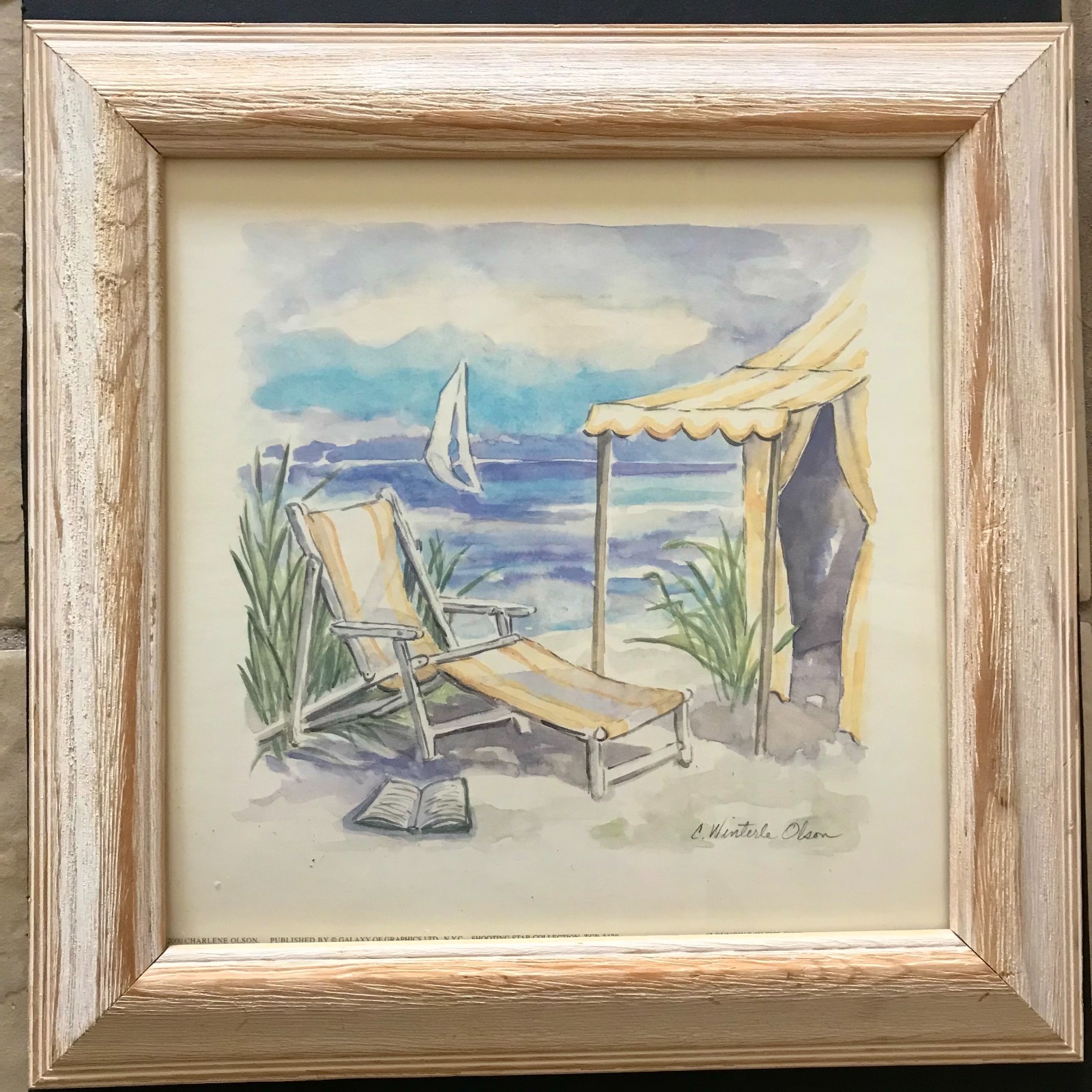 BEACH ART by C Winterle Olson Hand Signed Vintage LITHOGRAPH, Framed