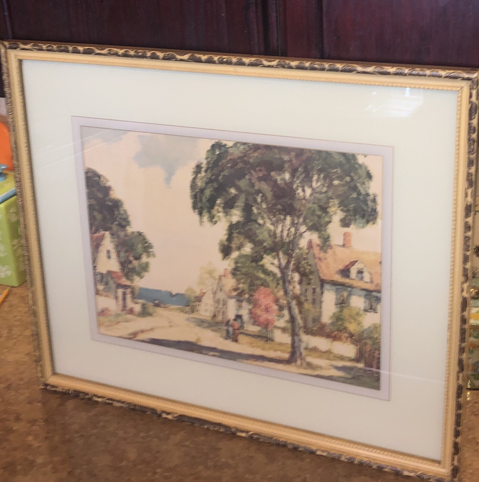 Print In A Terrifically Designed Frame 25.5×21.5” Yellows And Greens..