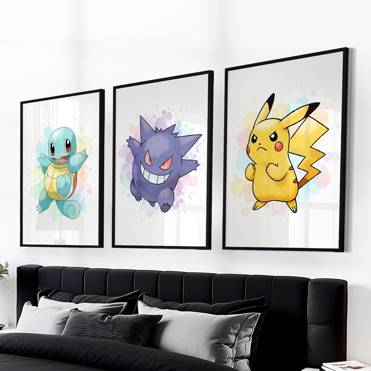 Pokemon Watercolour Prints Wall Art Boys Girls Bedroom Pikachu Gengar Set of 3