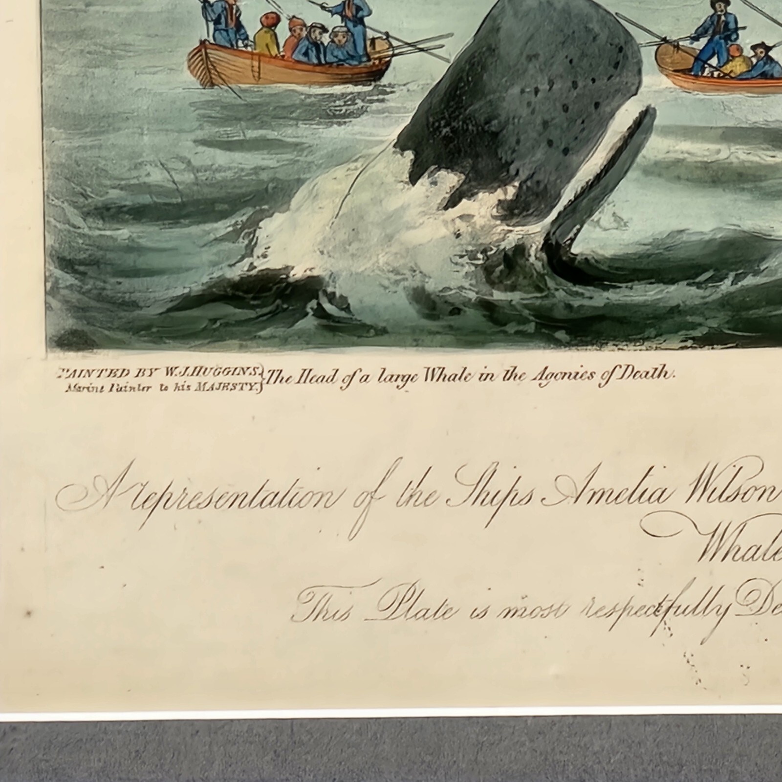 Framed Antique Aquatint South Sea Whale Fishery 19th C After W J Huggins