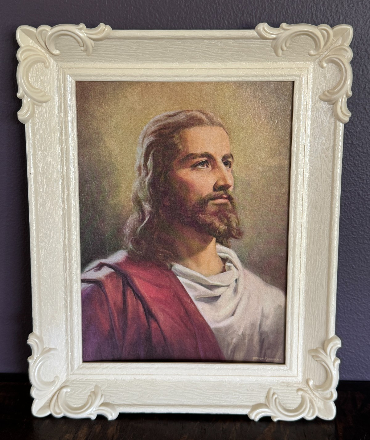 VTG Litho Print Head Jesus Christ Peter V. Bianchi Plastic Frame 1959 10x8x1″